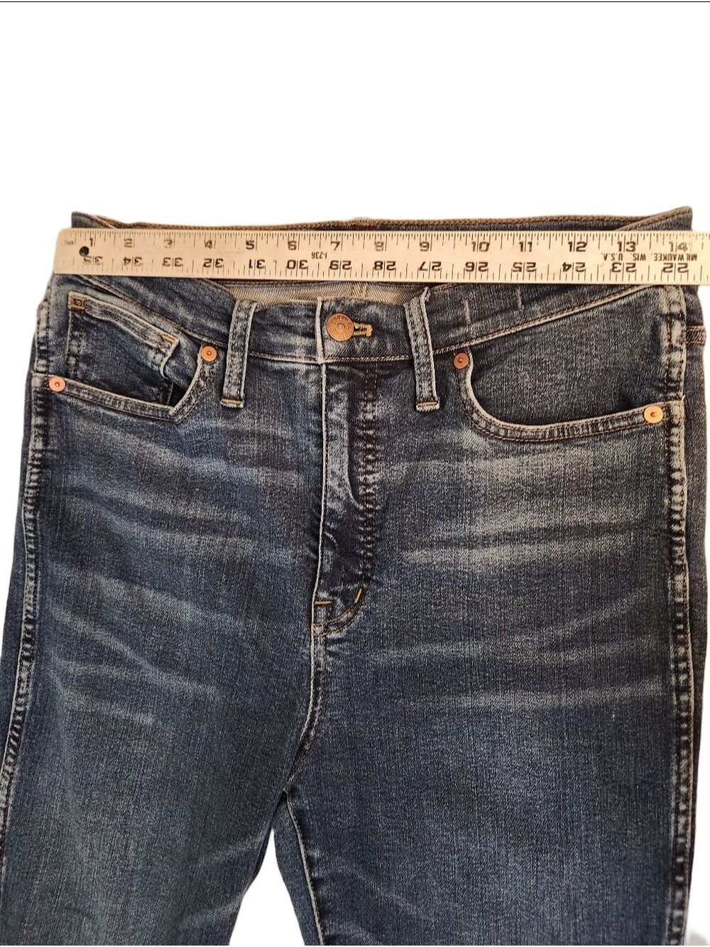 Madewell 10" High-Rise Skinny Jeans Medium Wash Denim Size 29 Whiskering - Picture 8 of 14